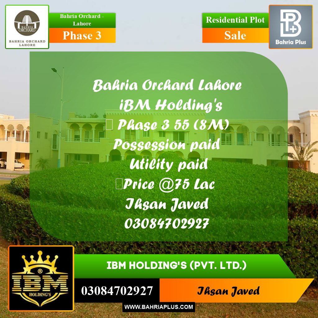 8 Marla Residential Plot for Sale in Phase 3 -  Bahria Orchard, Lahore - (BP-275401)