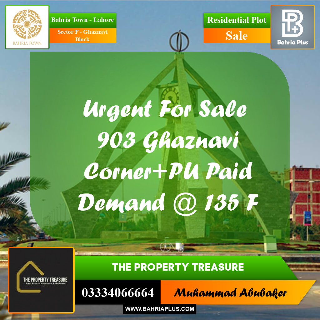 10 Marla Residential Plot for Sale in Sector F - Ghaznavi Block -  Bahria Town, Lahore - (BP-275486)