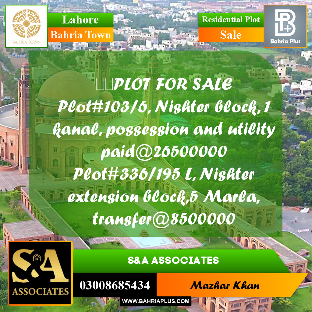 Residential Plot for Sale in Bahria Town, Lahore - (BP-275496)