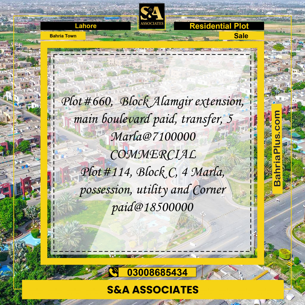 Residential Plot for Sale in Bahria Town, Lahore - (BP-275503)
