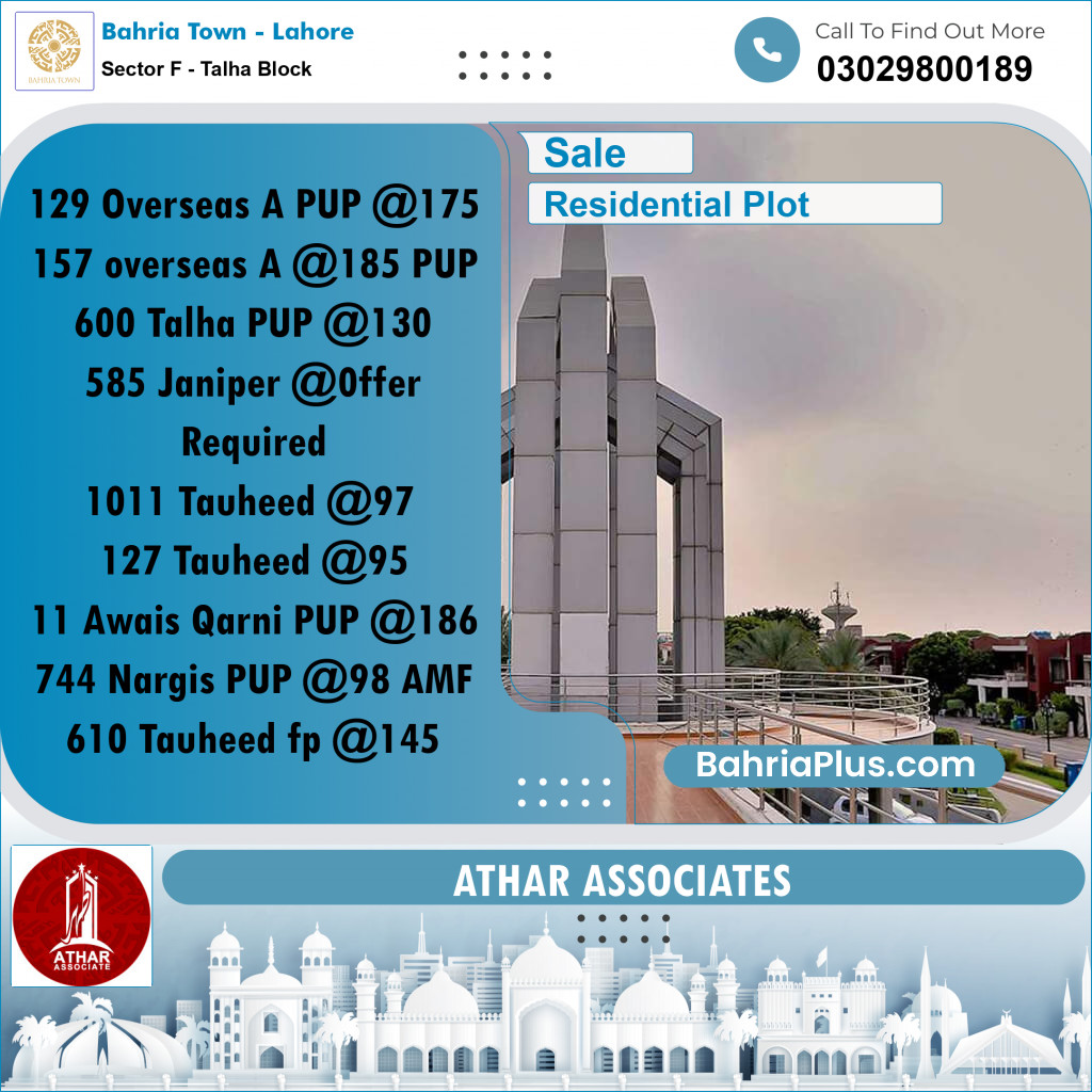 10 Marla Residential Plot for Sale in Sector F - Talha Block -  Bahria Town, Lahore - (BP-275541)