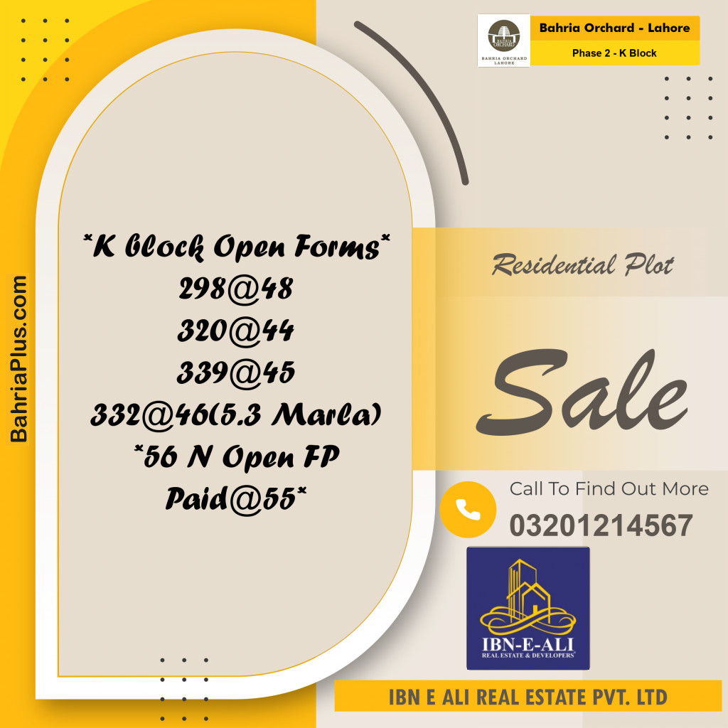 5 Marla Residential Plot for Sale in Phase 2 - K Block -  Bahria Orchard, Lahore - (BP-275553)