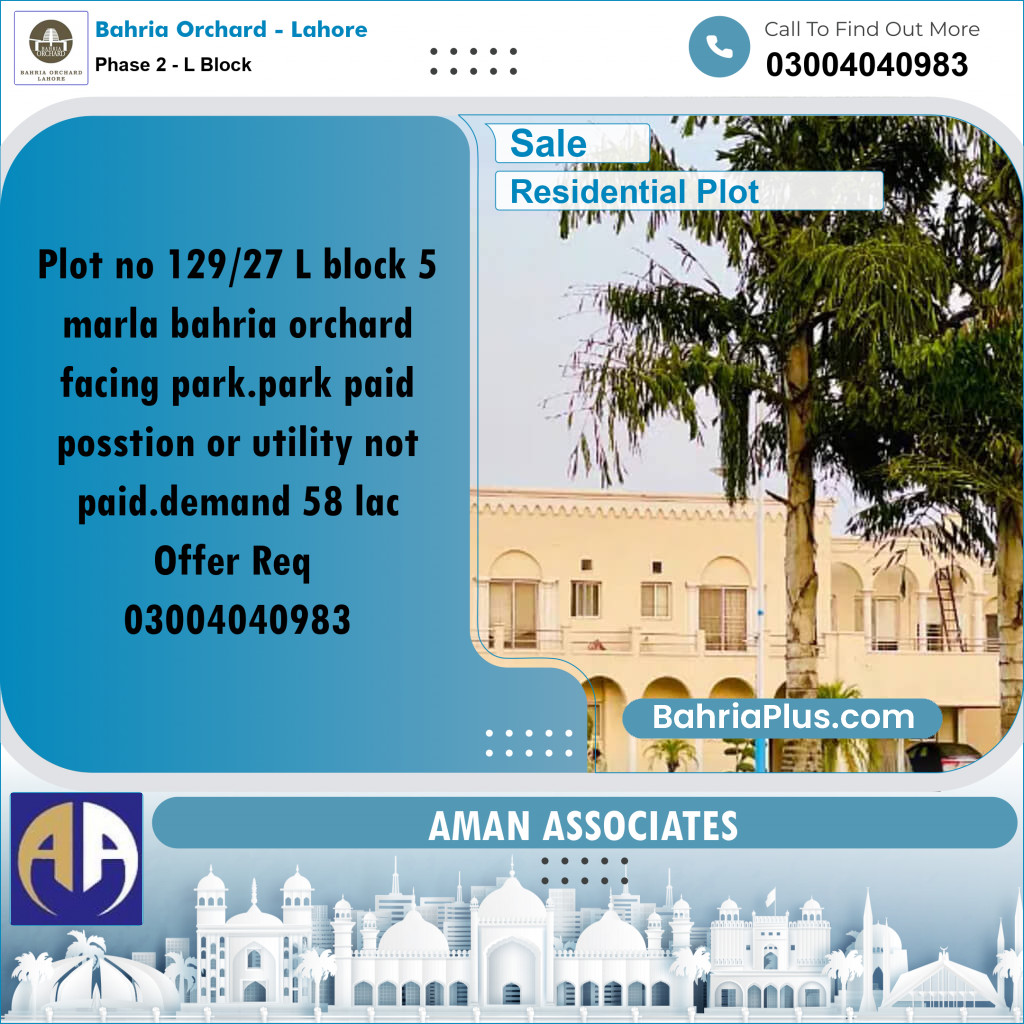 Residential Plot for Sale in Phase 2 - L Block -  Bahria Orchard, Lahore - (BP-275578)