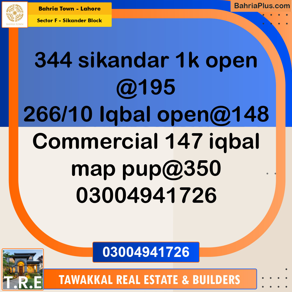 1 Kanal Residential Plot for Sale in Sector F - Sikander Block -  Bahria Town, Lahore - (BP-275618)