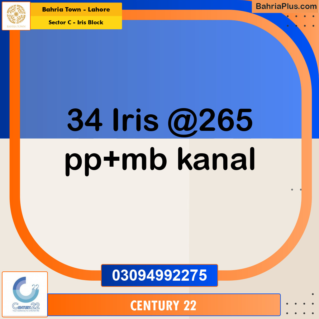 1 Kanal Residential Plot for Sale in Sector C - Iris Block -  Bahria Town, Lahore - (BP-275628)