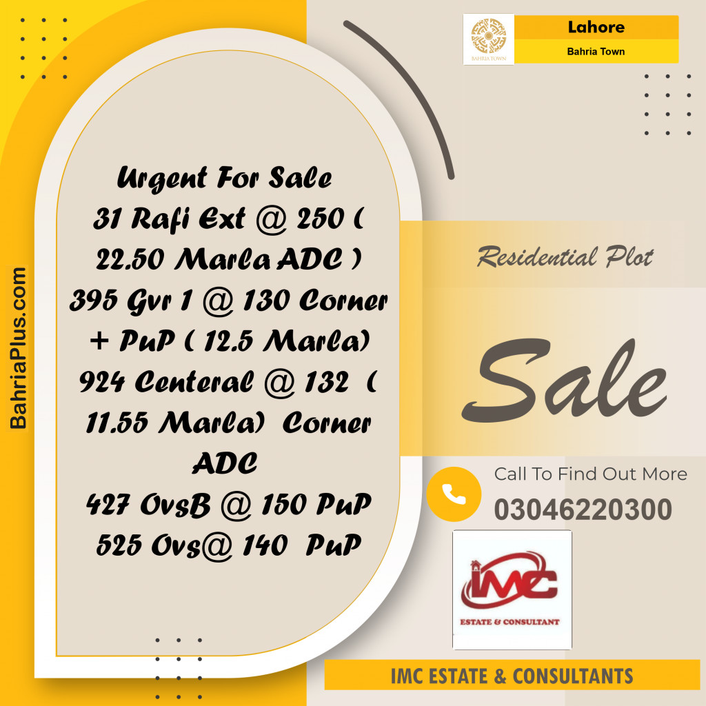Residential Plot for Sale in Bahria Town, Lahore - (BP-275635)