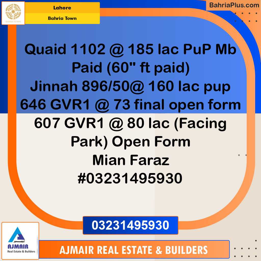 Residential Plot for Sale in Bahria Town, Lahore - (BP-275719)
