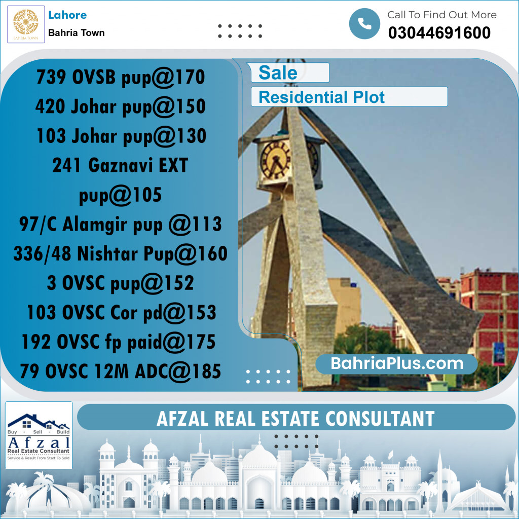 Residential Plot for Sale in Bahria Town, Lahore - (BP-275720)