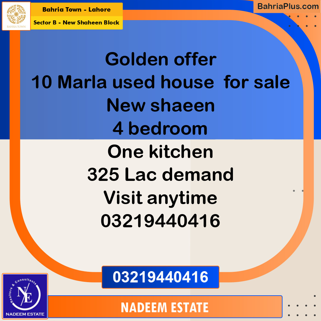 Residential House for Sale in Sector B - New Shaheen Block -  Bahria Town, Lahore - (BP-275739)