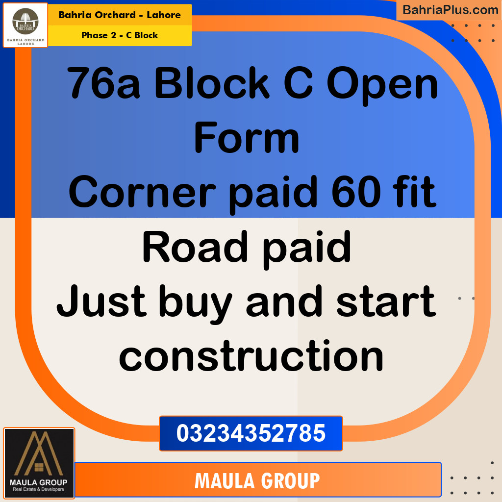8 Marla Residential Plot for Sale in Phase 2 - C Block -  Bahria Orchard, Lahore - (BP-275746)