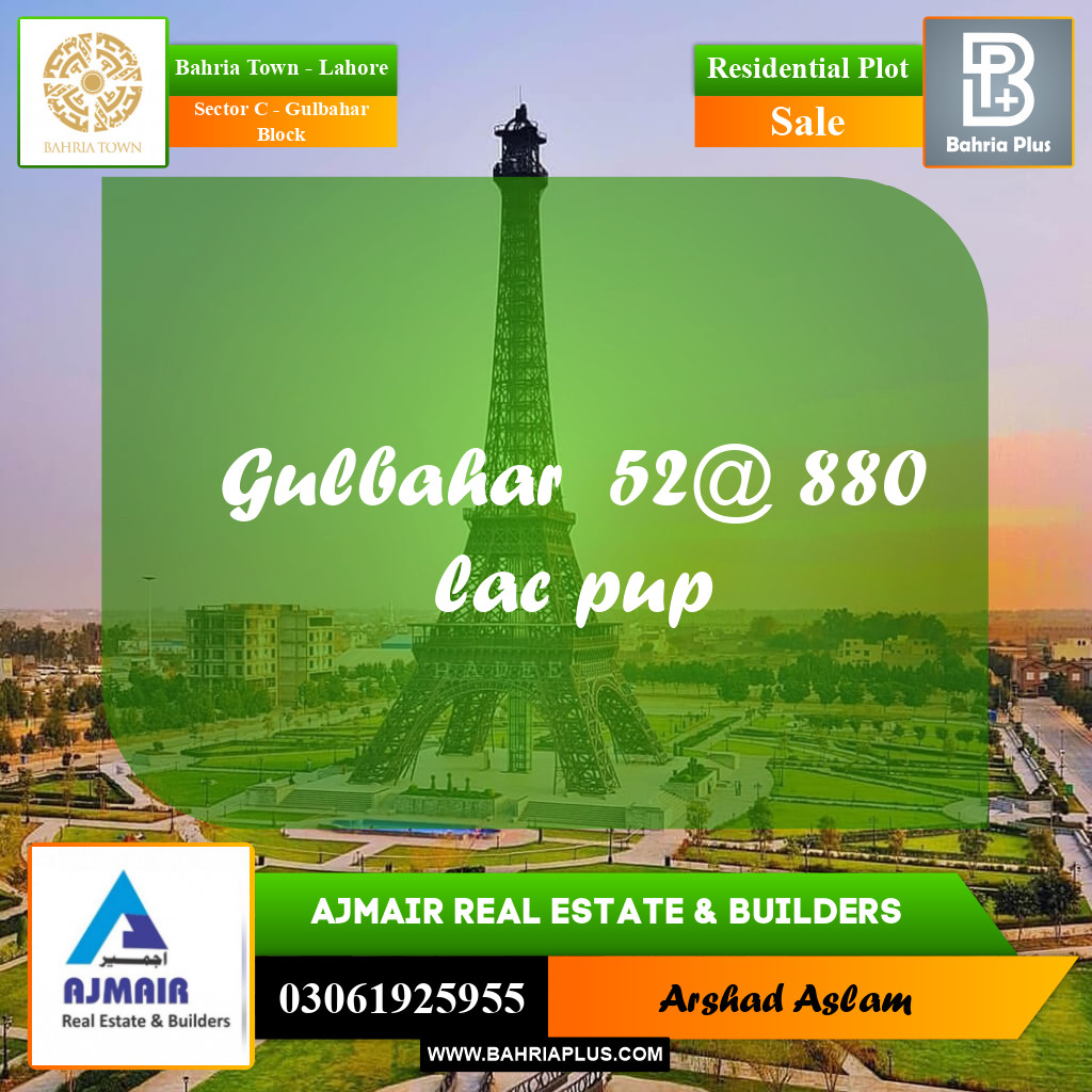 2 Kanal Residential Plot for Sale in Sector C - Gulbahar Block -  Bahria Town, Lahore - (BP-275779)