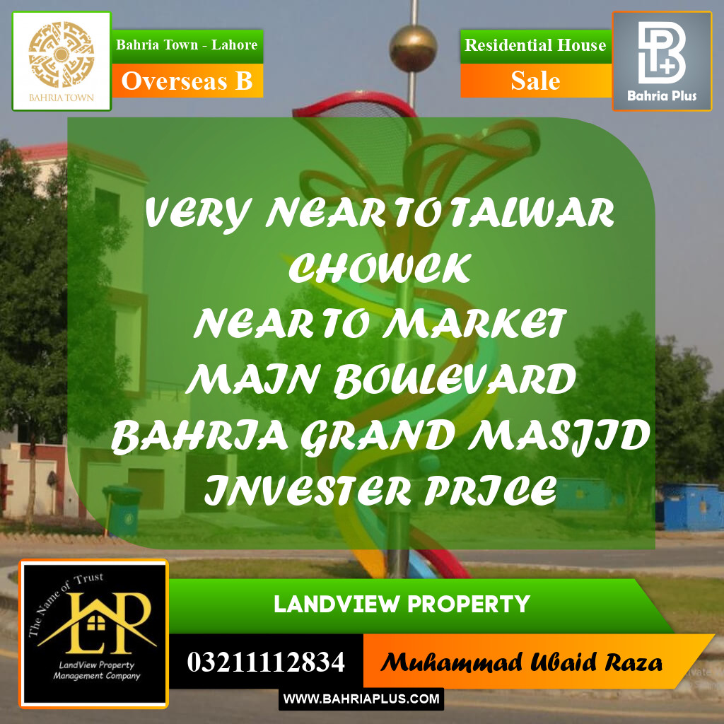 20 Marla Residential House for Sale in Overseas B -  Bahria Town, Lahore - (BP-275807)