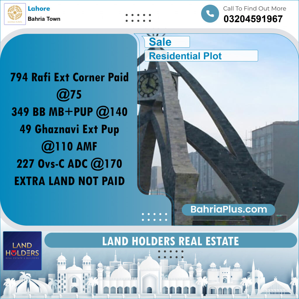 Residential Plot for Sale in Bahria Town, Lahore - (BP-275814)