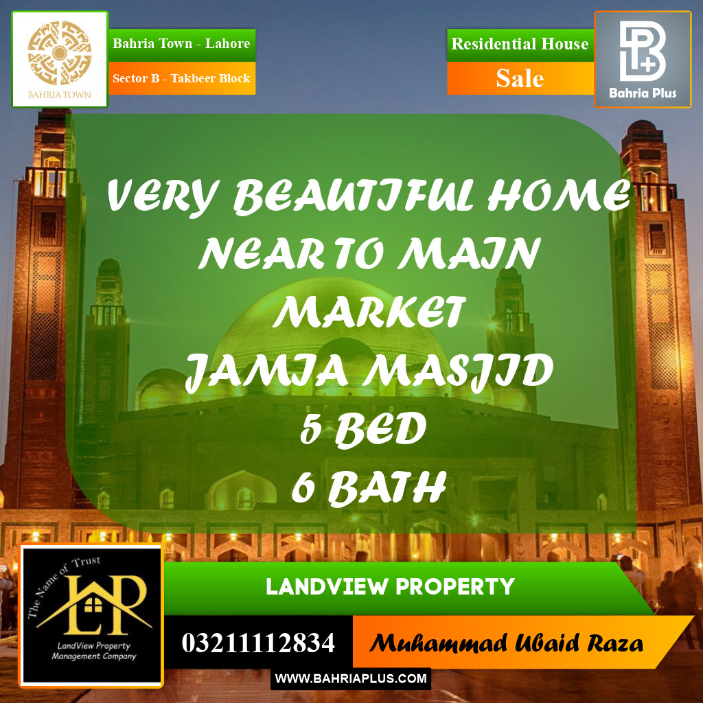 10 Marla Residential House for Sale in Sector B - Takbeer Block -  Bahria Town, Lahore - (BP-275821)