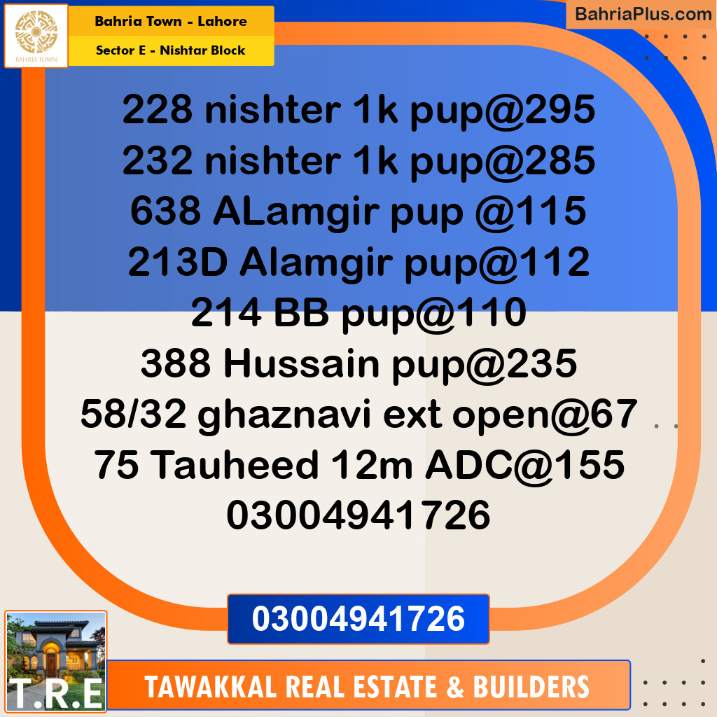 1 Kanal Residential Plot for Sale in Sector E - Nishtar Block -  Bahria Town, Lahore - (BP-275877)
