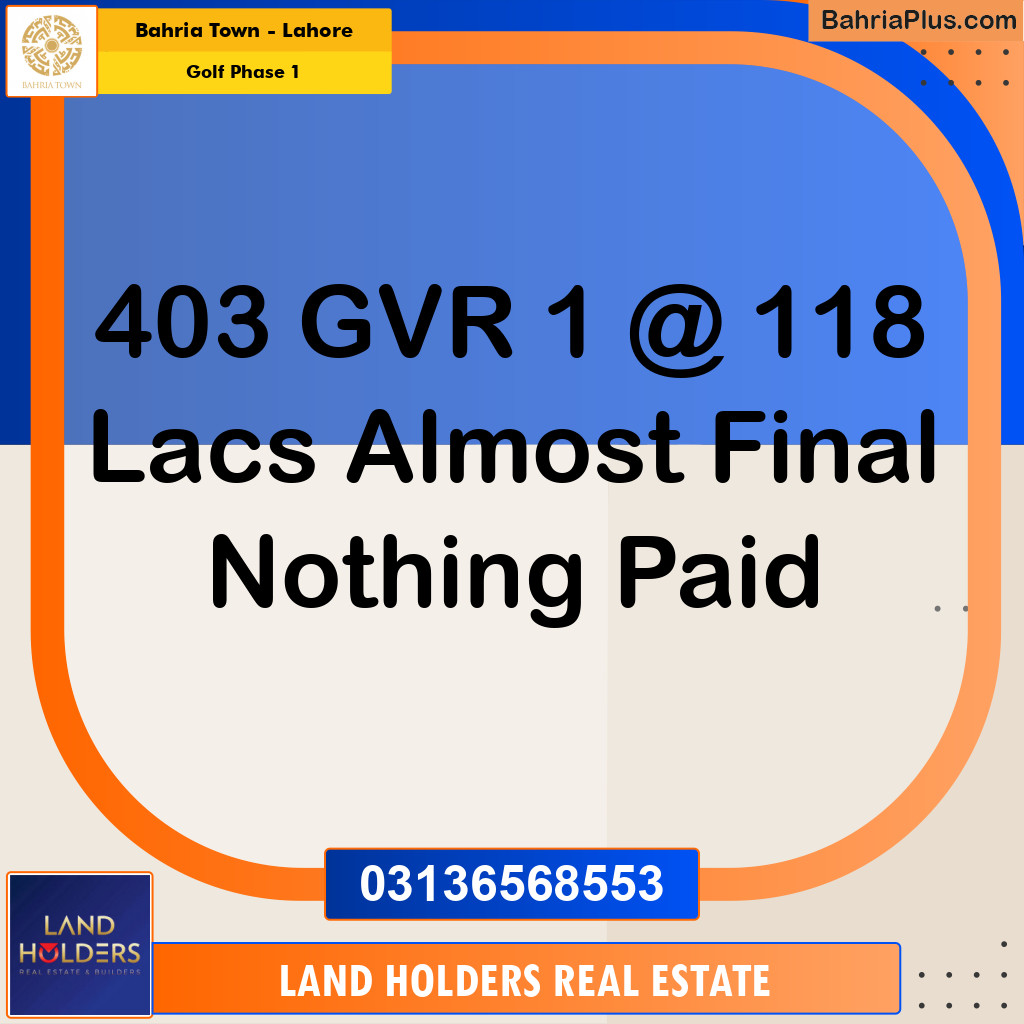 10 Marla Residential Plot for Sale in Golf Phase 1 -  Bahria Town, Lahore - (BP-275908)