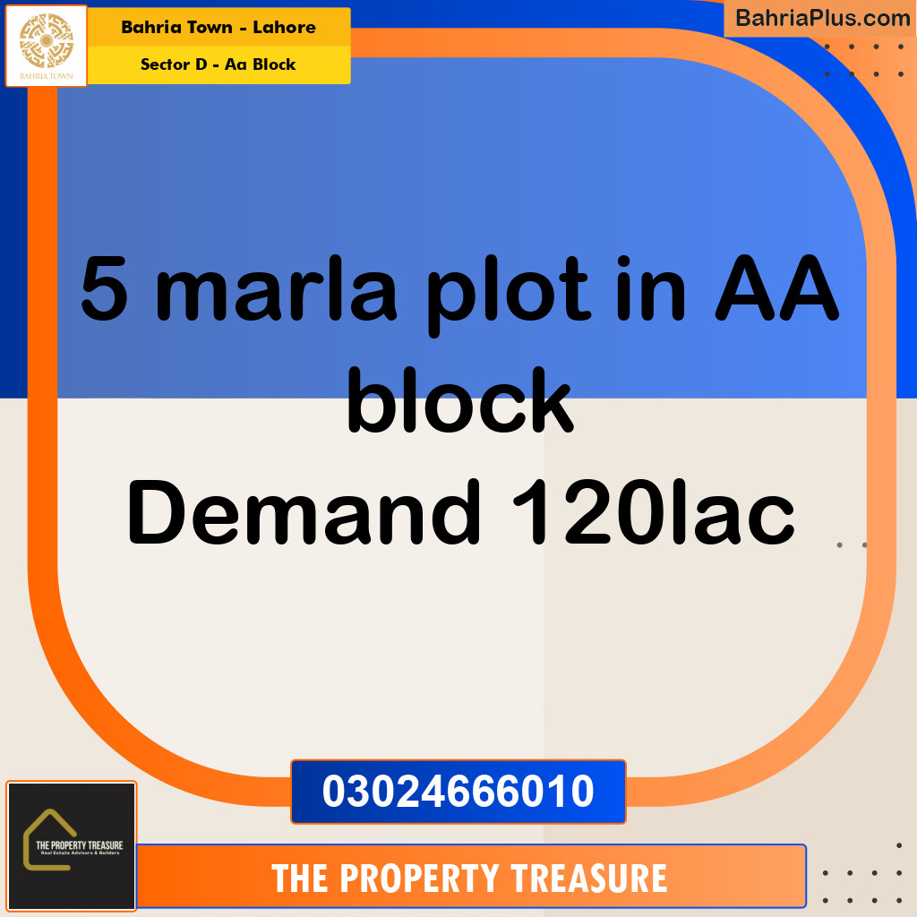 5 Marla Residential Plot for Sale in Sector D - AA Block -  Bahria Town, Lahore - (BP-275909)