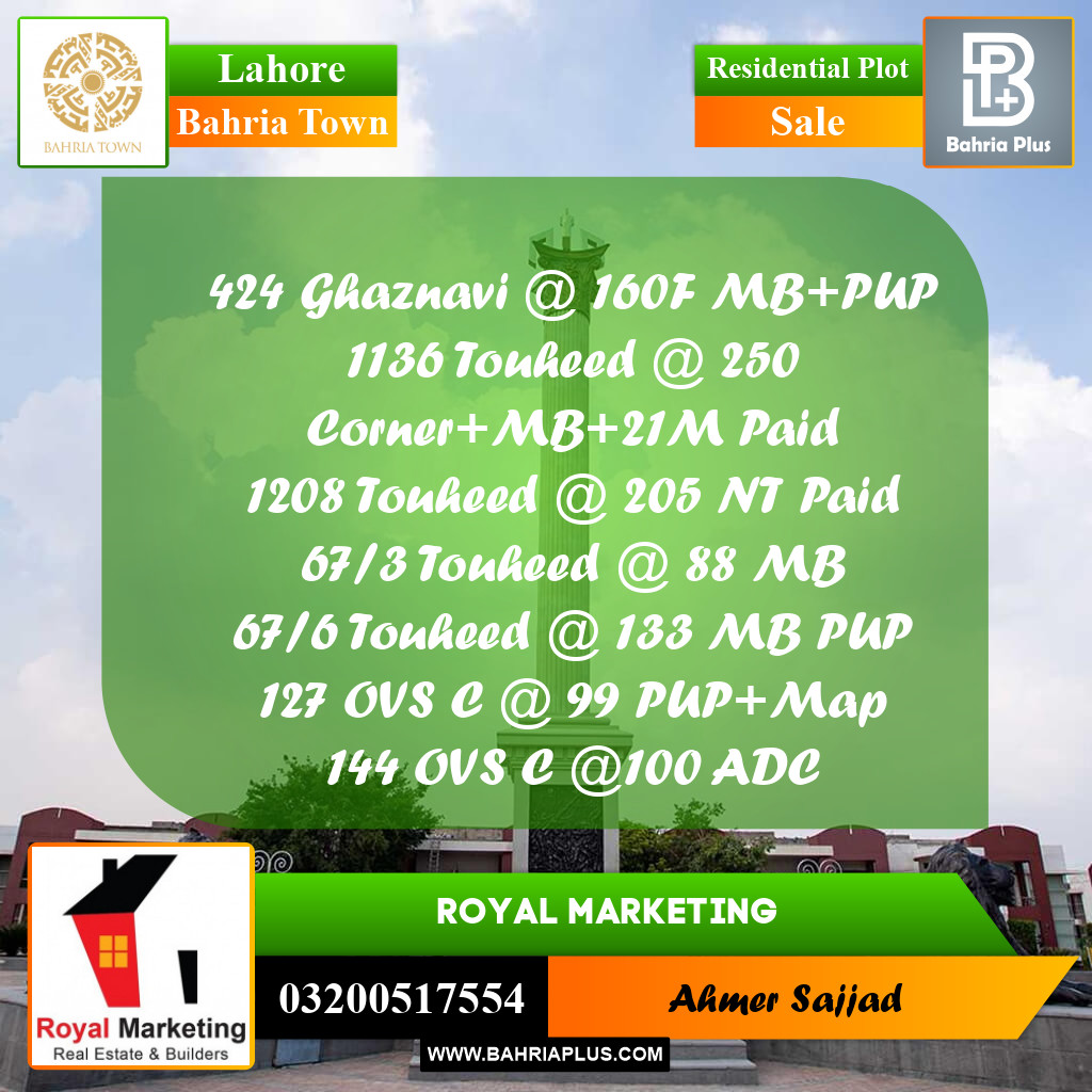 Residential Plot for Sale in Bahria Town, Lahore - (BP-275974)