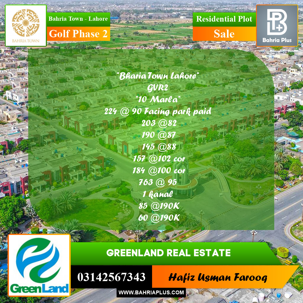 10 Marla Residential Plot for Sale in Golf Phase 2 -  Bahria Town, Lahore - (BP-275987)