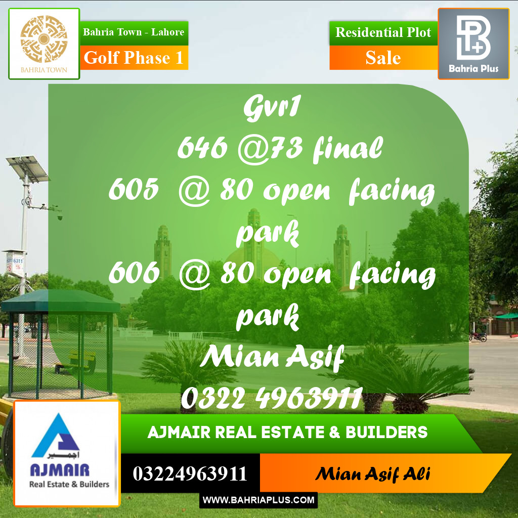 Residential Plot for Sale in Golf Phase 1 -  Bahria Town, Lahore - (BP-275993)