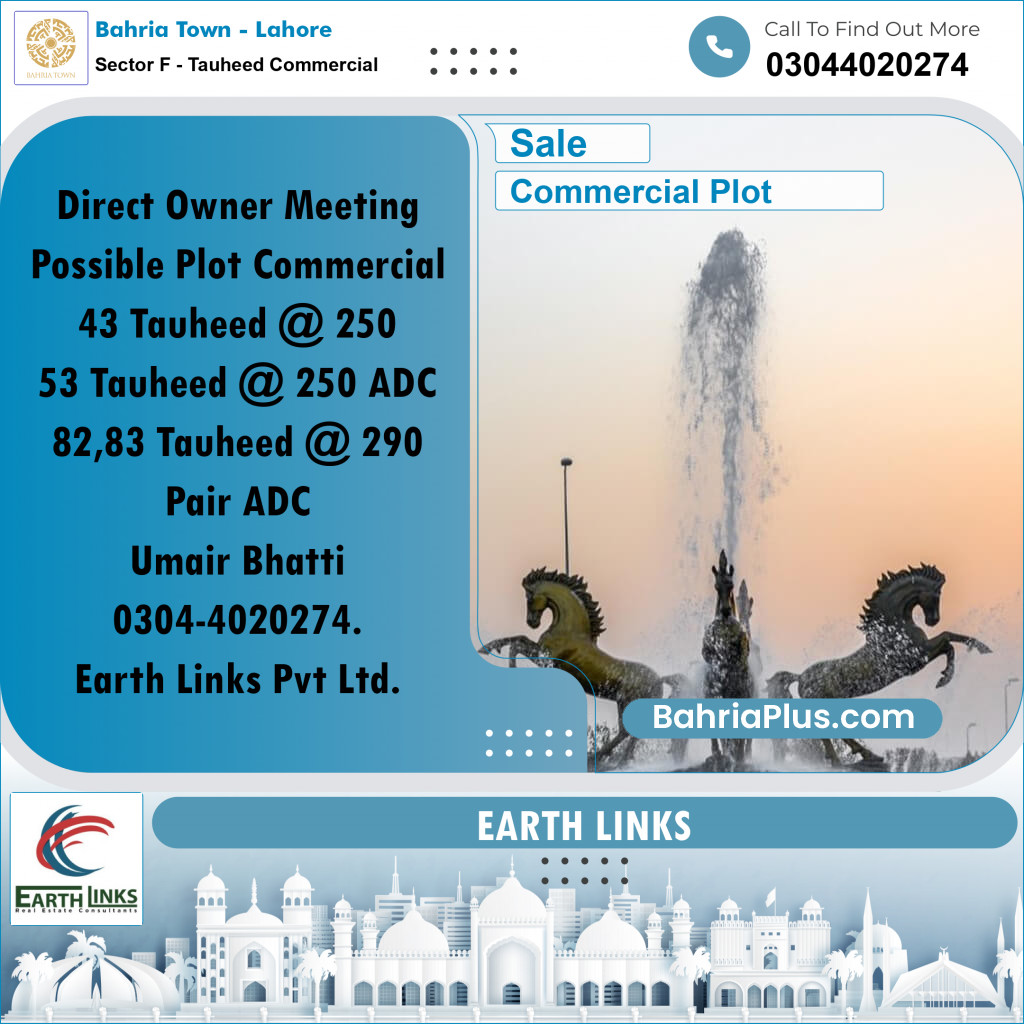 5 Marla Commercial Plot for Sale in Sector F - Tauheed Commercial -  Bahria Town, Lahore - (BP-275996)