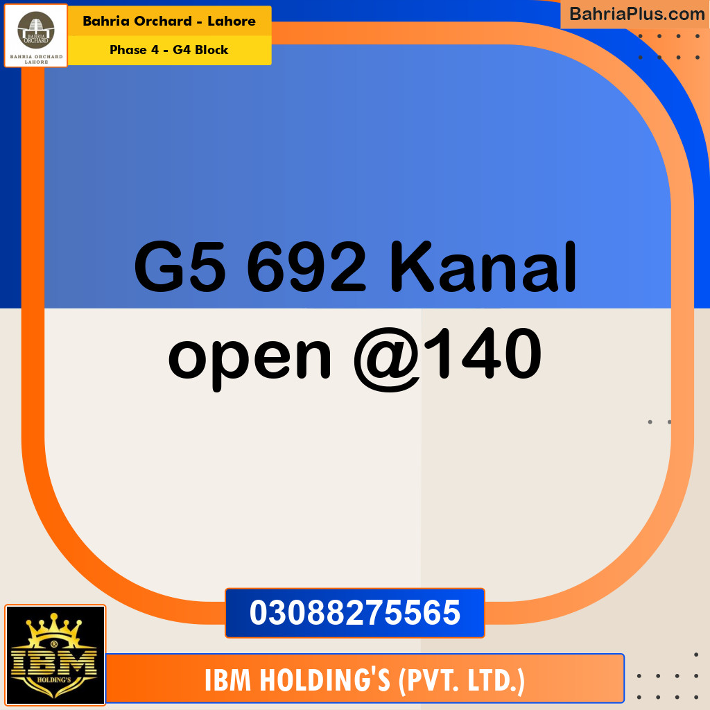 1 Kanal Residential Plot for Sale in Phase 4 - G4 Block -  Bahria Orchard, Lahore - (BP-276030)