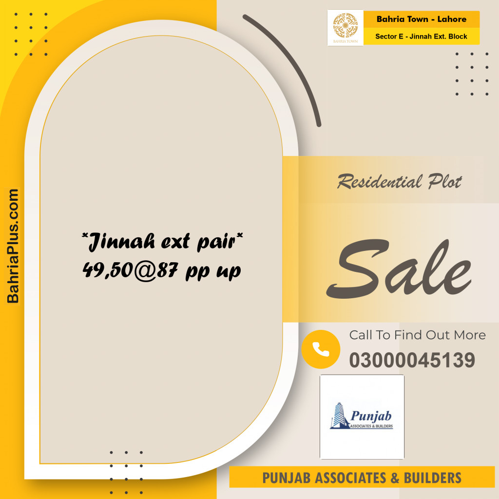 5 Marla Residential Plot for Sale in Sector E - Jinnah Ext. Block -  Bahria Town, Lahore - (BP-276032)