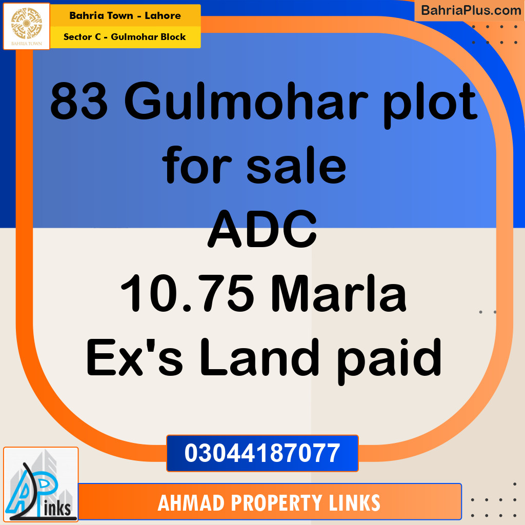 10.75 Marla Residential Plot for Sale in Sector C - Gulmohar Block -  Bahria Town, Lahore - (BP-276044)