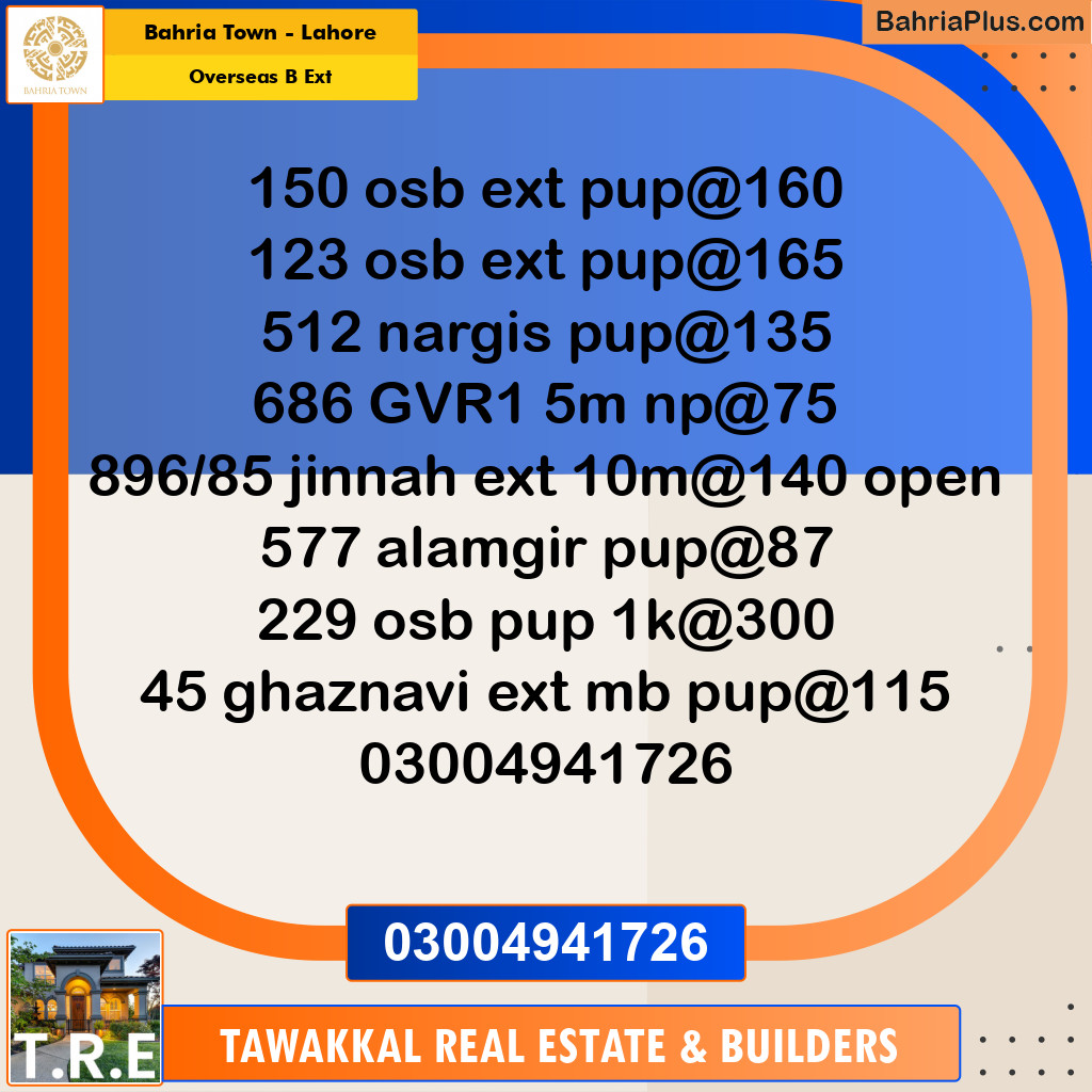 10 Marla Residential Plot for Sale in Overseas B Ext -  Bahria Town, Lahore - (BP-276047)