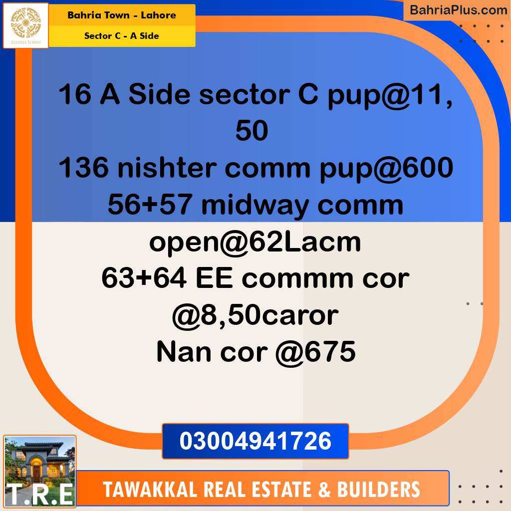 5 Marla Commercial Plot for Sale in Sector C - A Side -  Bahria Town, Lahore - (BP-276049)