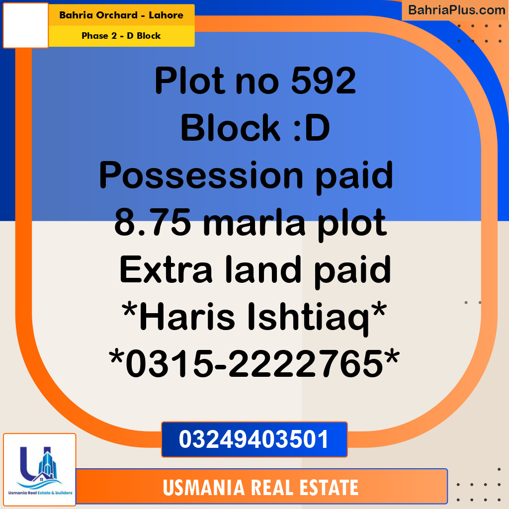 8 Marla Residential Plot for Sale in Phase 2 - D Block -  Bahria Orchard, Lahore - (BP-276062)