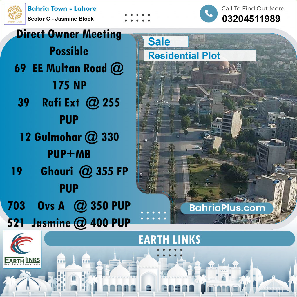 1 Kanal Residential Plot for Sale in Sector C - Jasmine Block -  Bahria Town, Lahore - (BP-276065)