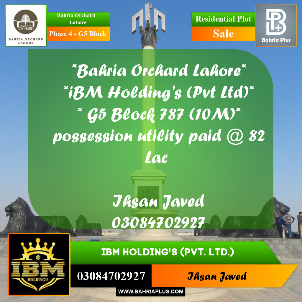 10 Marla Residential Plot for Sale in Phase 4 - G5 Block -  Bahria Orchard, Lahore - (BP-276142)