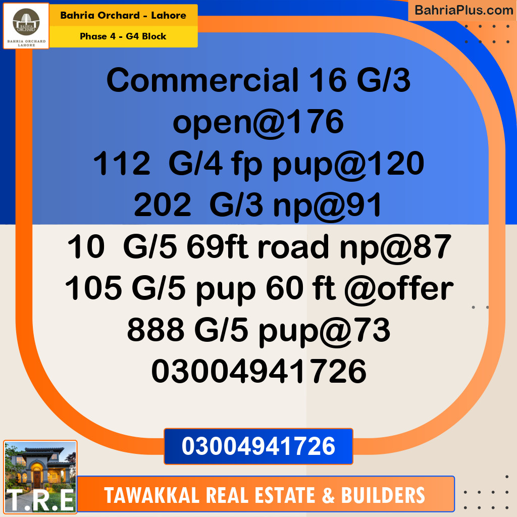 10 Marla Residential Plot for Sale in Phase 4 - G4 Block -  Bahria Orchard, Lahore - (BP-276184)