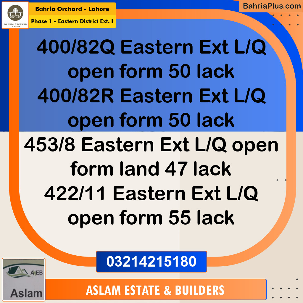 5 Marla Residential Plot for Sale in Phase 1 - Eastern District Ext. I -  Bahria Orchard, Lahore - (BP-276199)