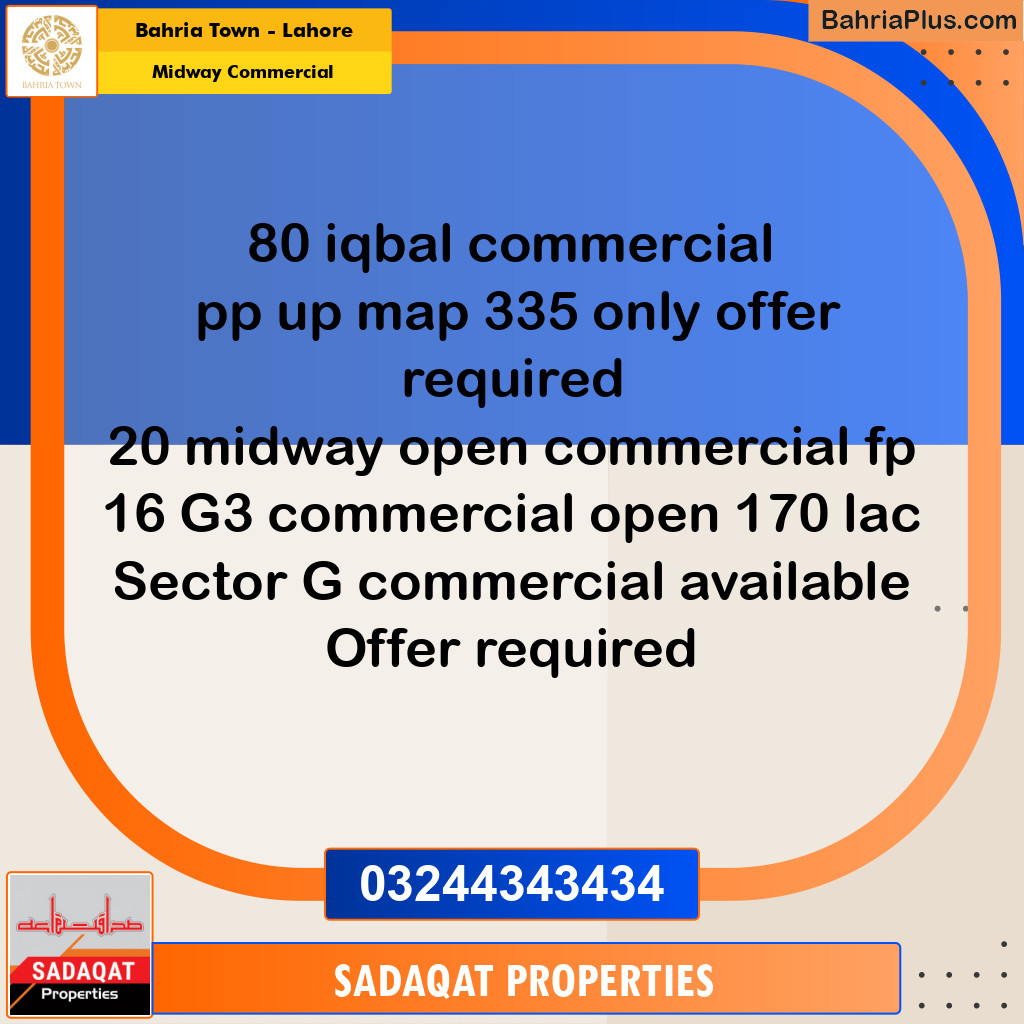 7.33 Marla Commercial Plot for Sale in Midway Commercial -  Bahria Town, Lahore - (BP-276262)