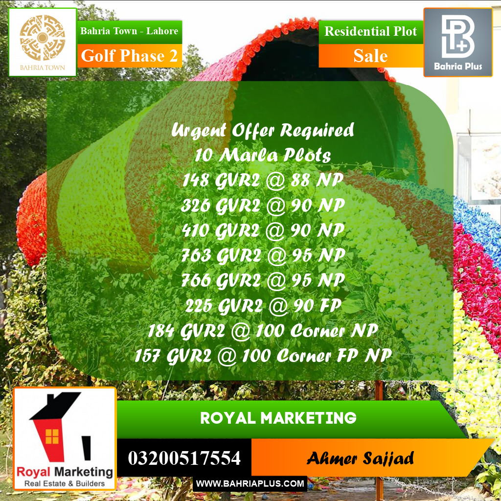 Residential Plot for Sale in Golf Phase 2 -  Bahria Town, Lahore - (BP-276274)