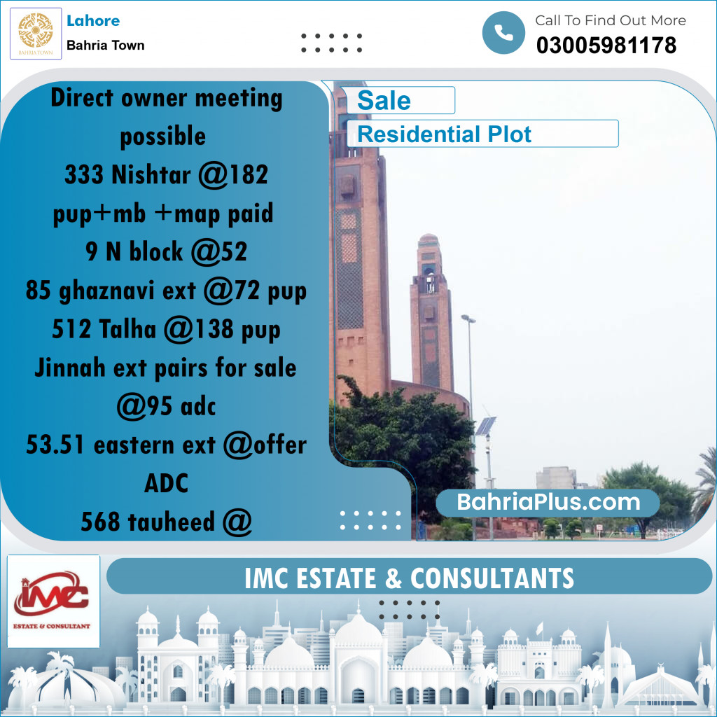 Residential Plot for Sale in Bahria Town, Lahore - (BP-276318)