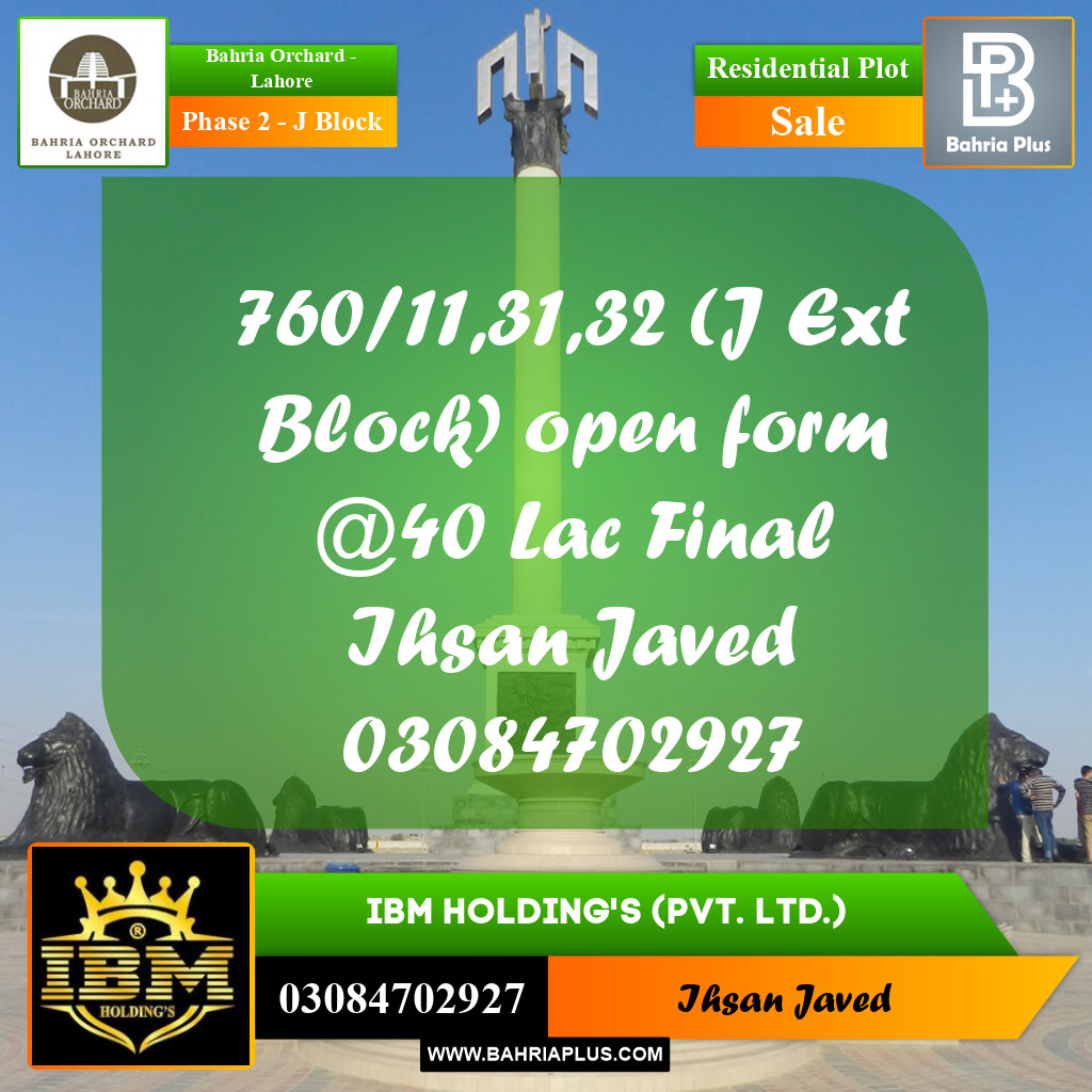 5 Marla Residential Plot for Sale in Phase 2 - J Block -  Bahria Orchard, Lahore - (BP-276331)