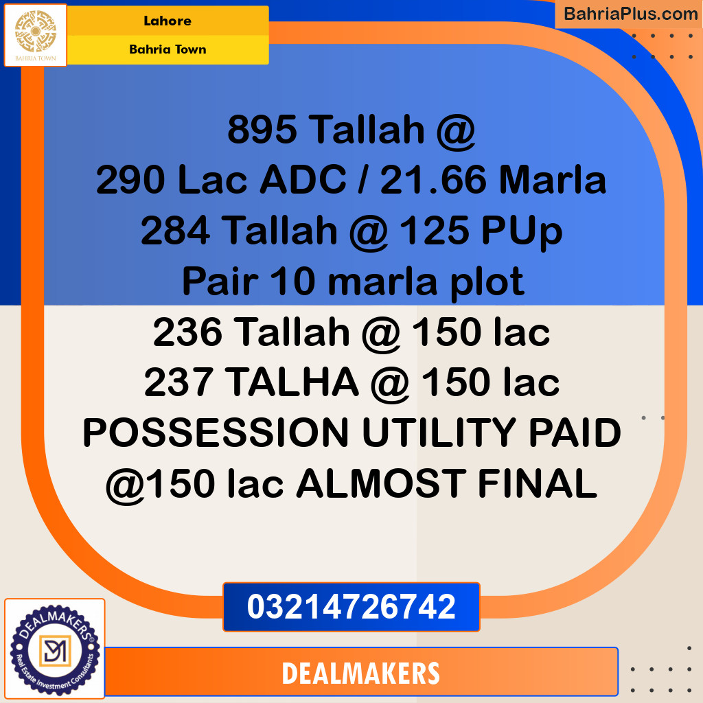 Residential Plot for Sale in Bahria Town, Lahore - (BP-276337)