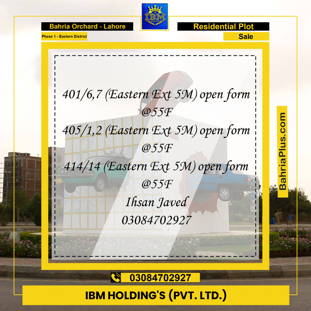 5 Marla Residential Plot for Sale in Phase 1 - Eastern District -  Bahria Orchard, Lahore - (BP-276348)