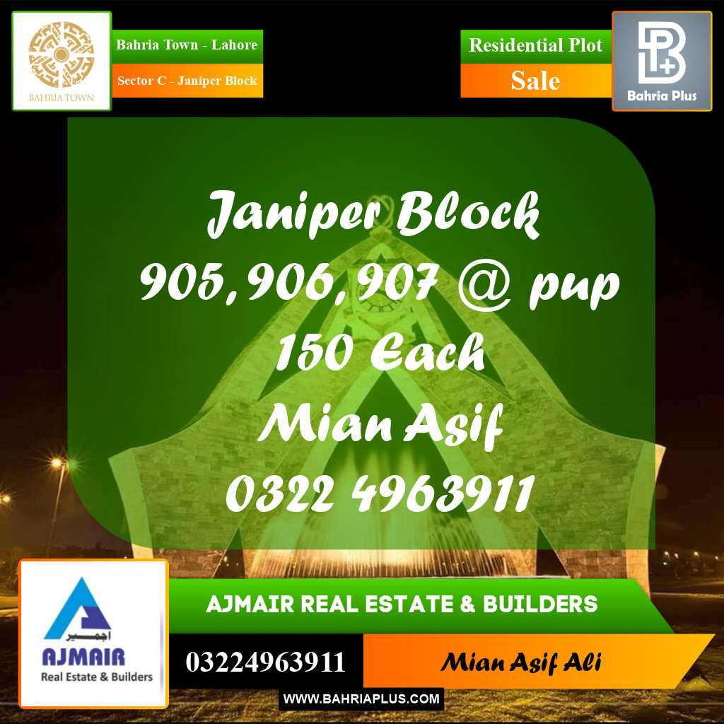 Residential Plot for Sale in Sector C - Janiper Block -  Bahria Town, Lahore - (BP-276382)