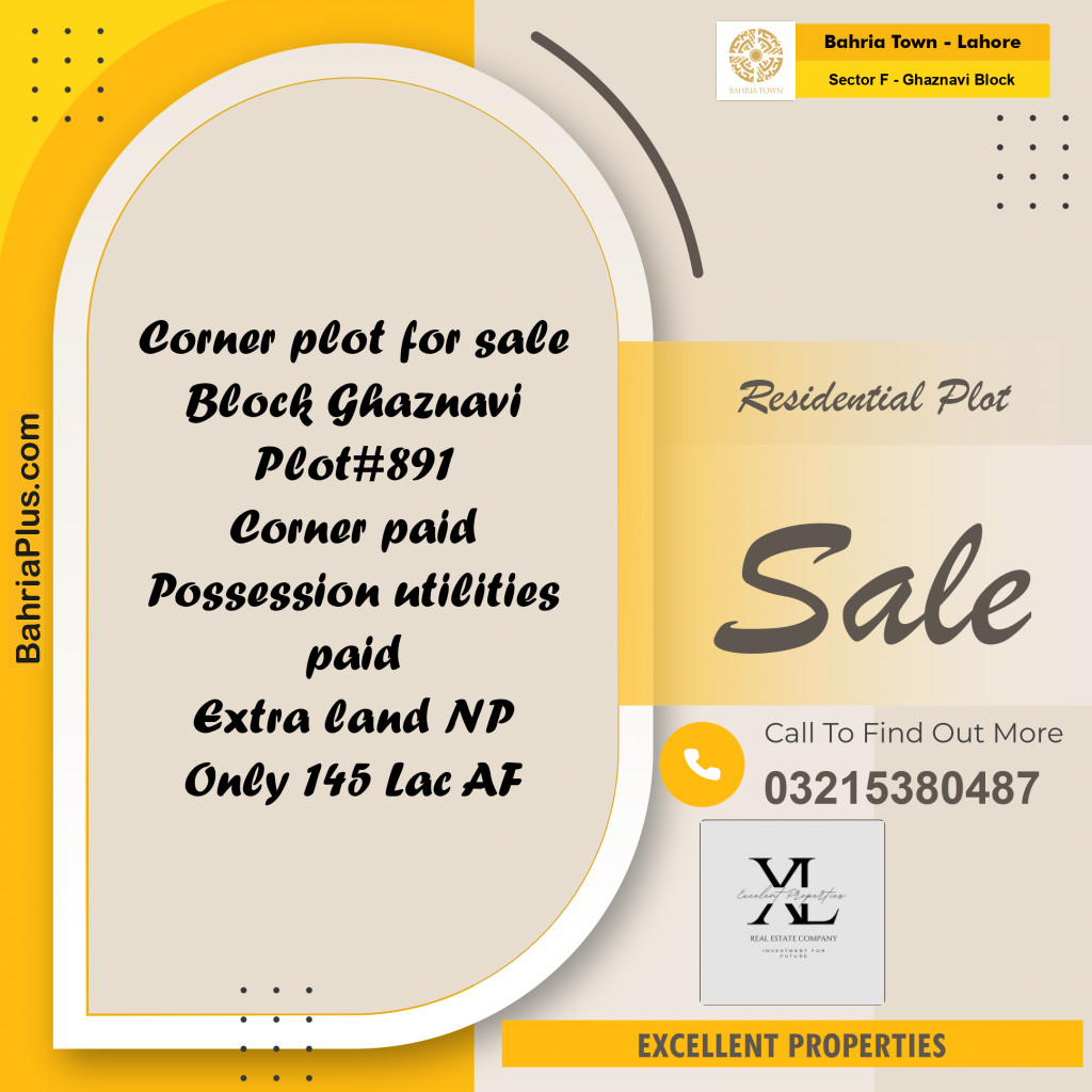 11.5 Marla Residential Plot for Sale in Sector F - Ghaznavi Block -  Bahria Town, Lahore - (BP-276399)