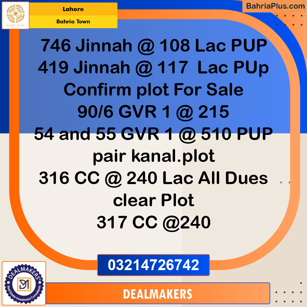 Residential Plot for Sale in Bahria Town, Lahore - (BP-276412)