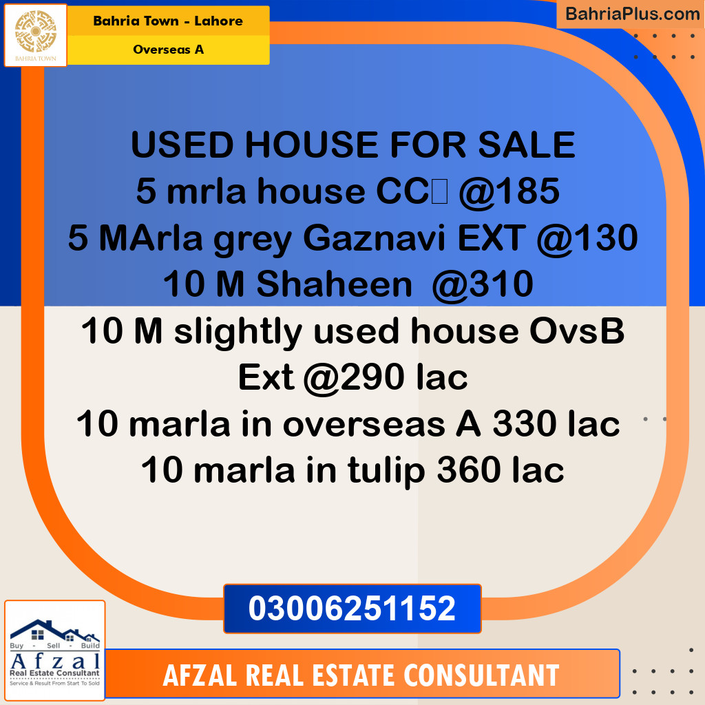 10 Marla Residential House for Sale in Overseas A -  Bahria Town, Lahore - (BP-276431)