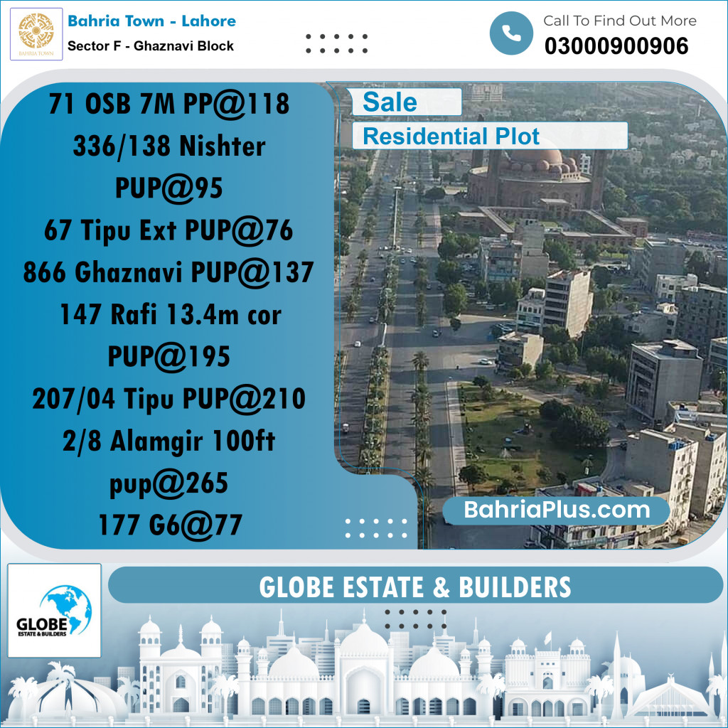 Residential Plot for Sale in Sector F - Ghaznavi Block -  Bahria Town, Lahore - (BP-276435)