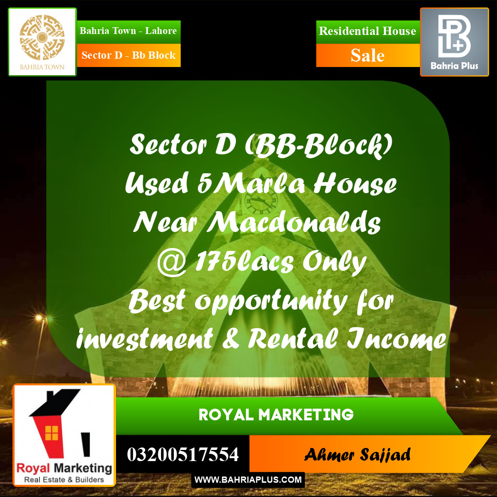 5 Marla Residential House for Sale in Sector D - BB Block -  Bahria Town, Lahore - (BP-276447)