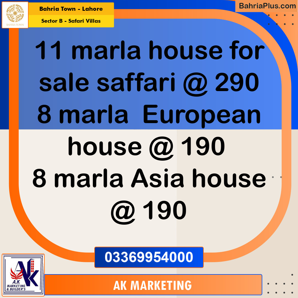 11 Marla Residential House for Sale in Sector B - Safari Villas -  Bahria Town, Lahore - (BP-276448)