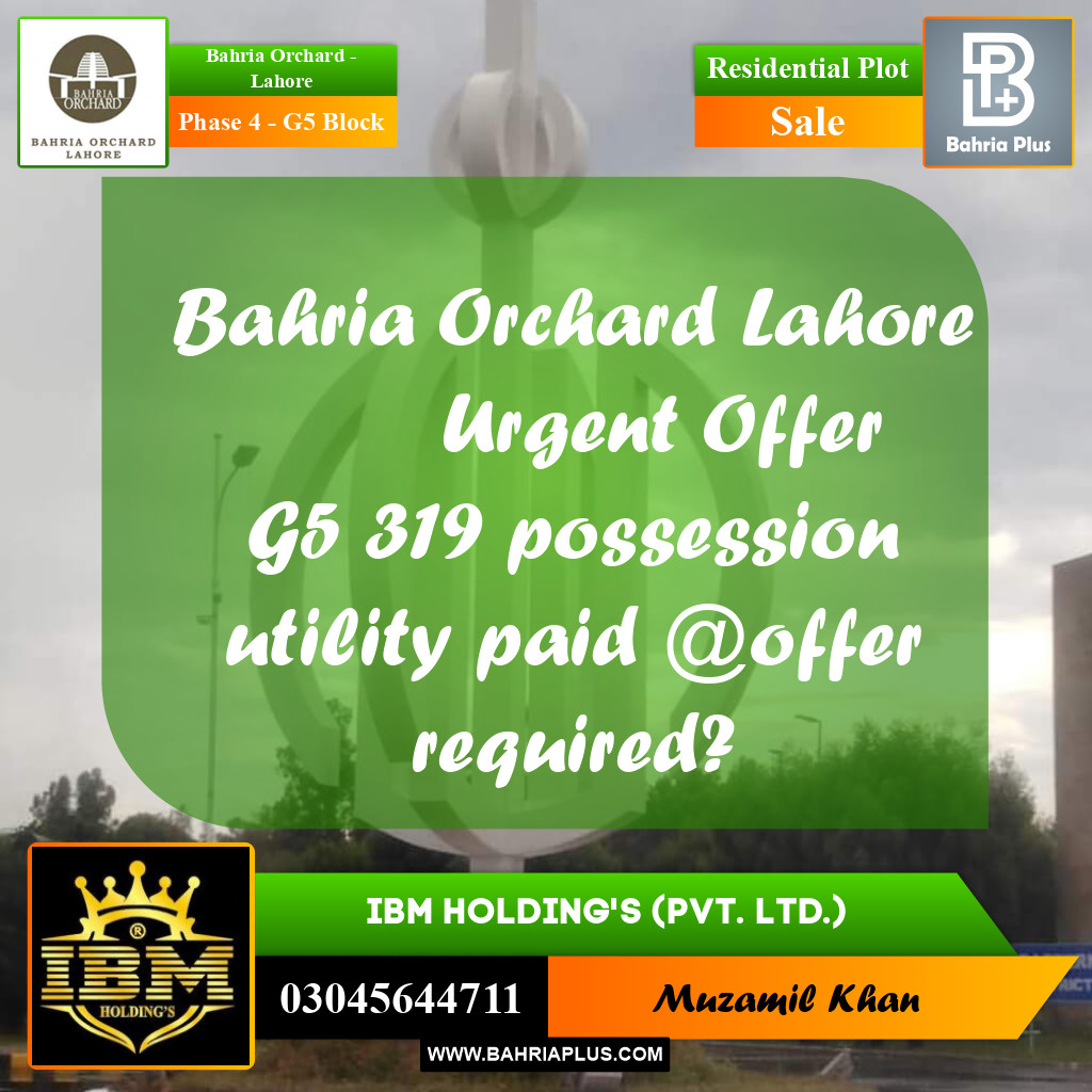 10 Marla Residential Plot for Sale in Phase 4 - G5 Block -  Bahria Orchard, Lahore - (BP-276459)