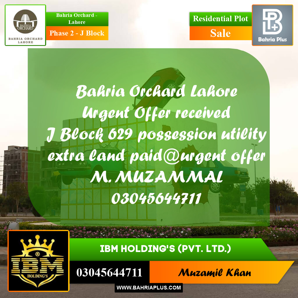 10 Marla Residential Plot for Sale in Phase 2 - J Block -  Bahria Orchard, Lahore - (BP-276462)